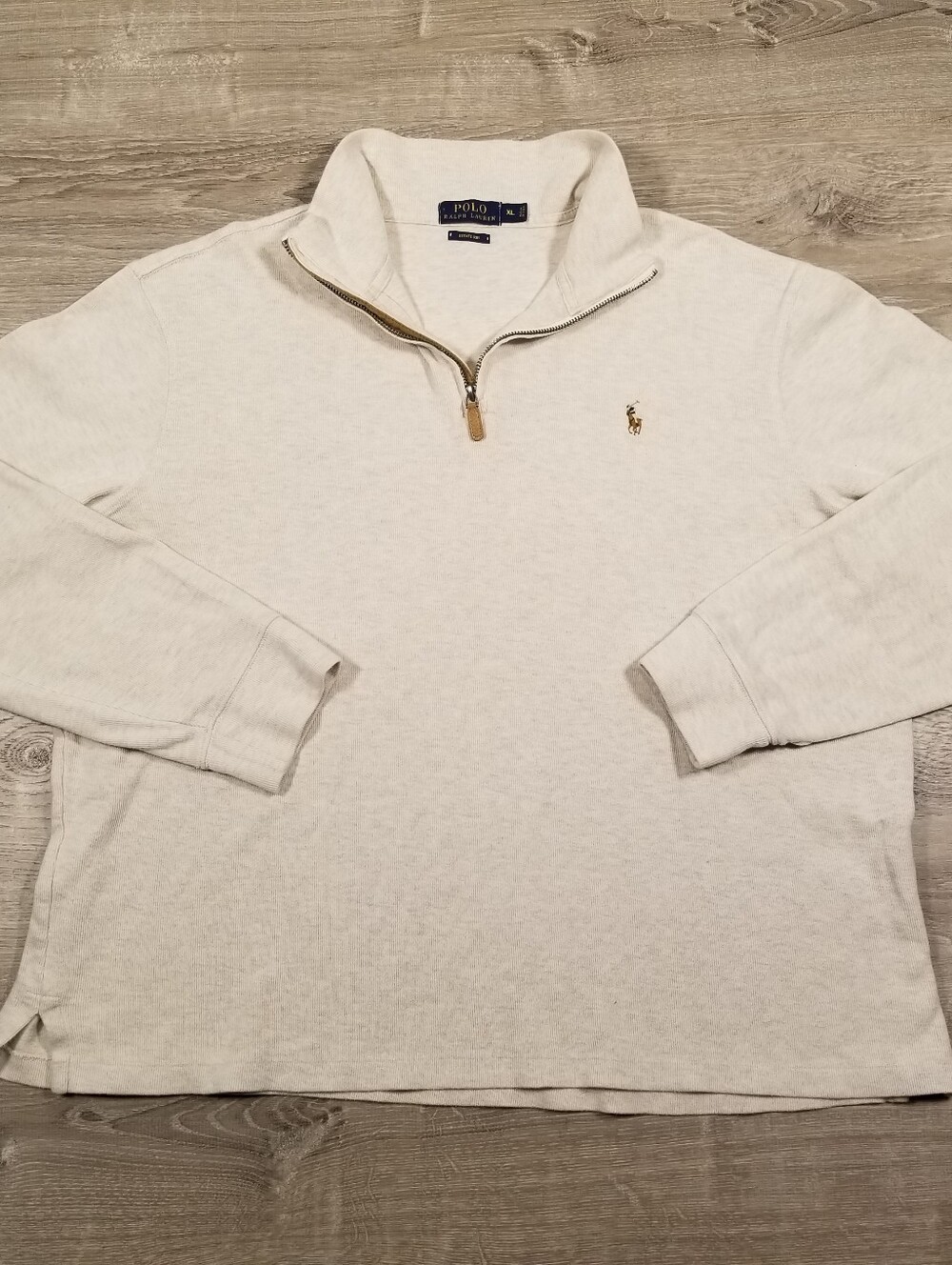 Polo Ralph Lauren 1/4 Zip Pullover Mens XL Beige Estate Rib Cotton Long Sleeve